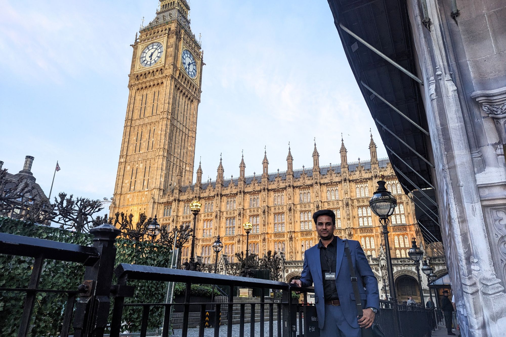 Our Modelling Scientist, Deep Banerjee, pictured in front of the Houses of Parliament 