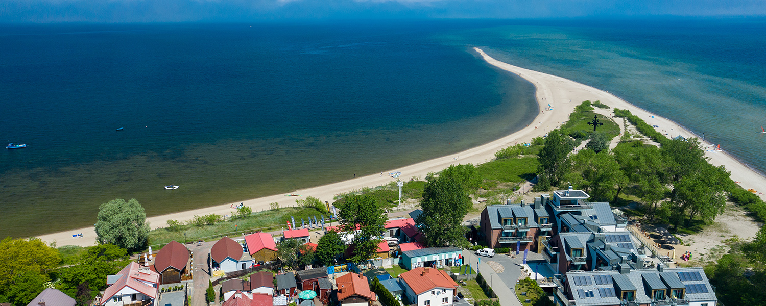 Rewa, Poland. Aerial view of Isthmus Rewski in summer at the Baltic Sea in Rewa, Pomeranian voivodship, Poland.