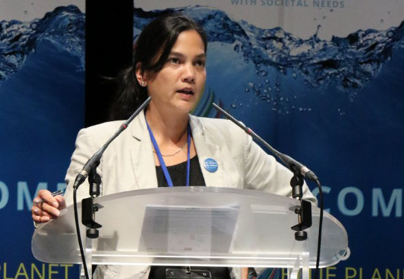 Sophie speaking at the 4th GEO Blue Planet Symposium in Toulouse, France, in July 2018