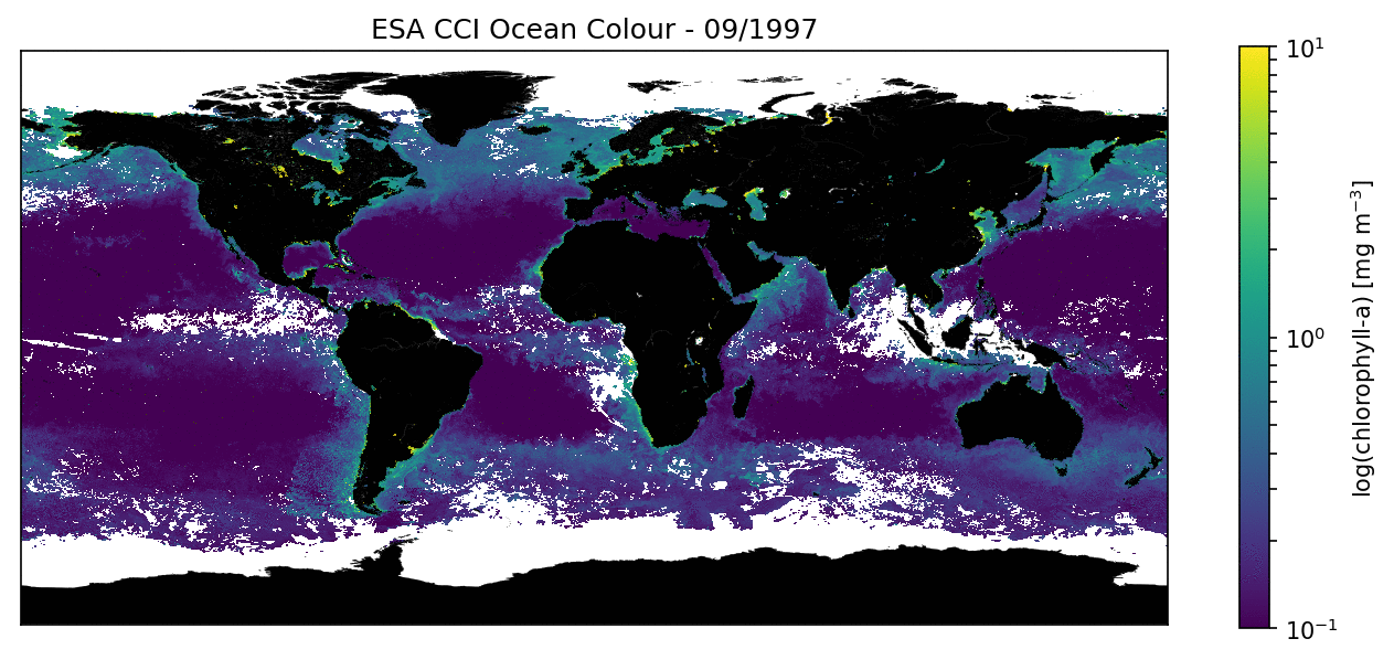 Animated satellite image showing changes in ocean colour across the globe