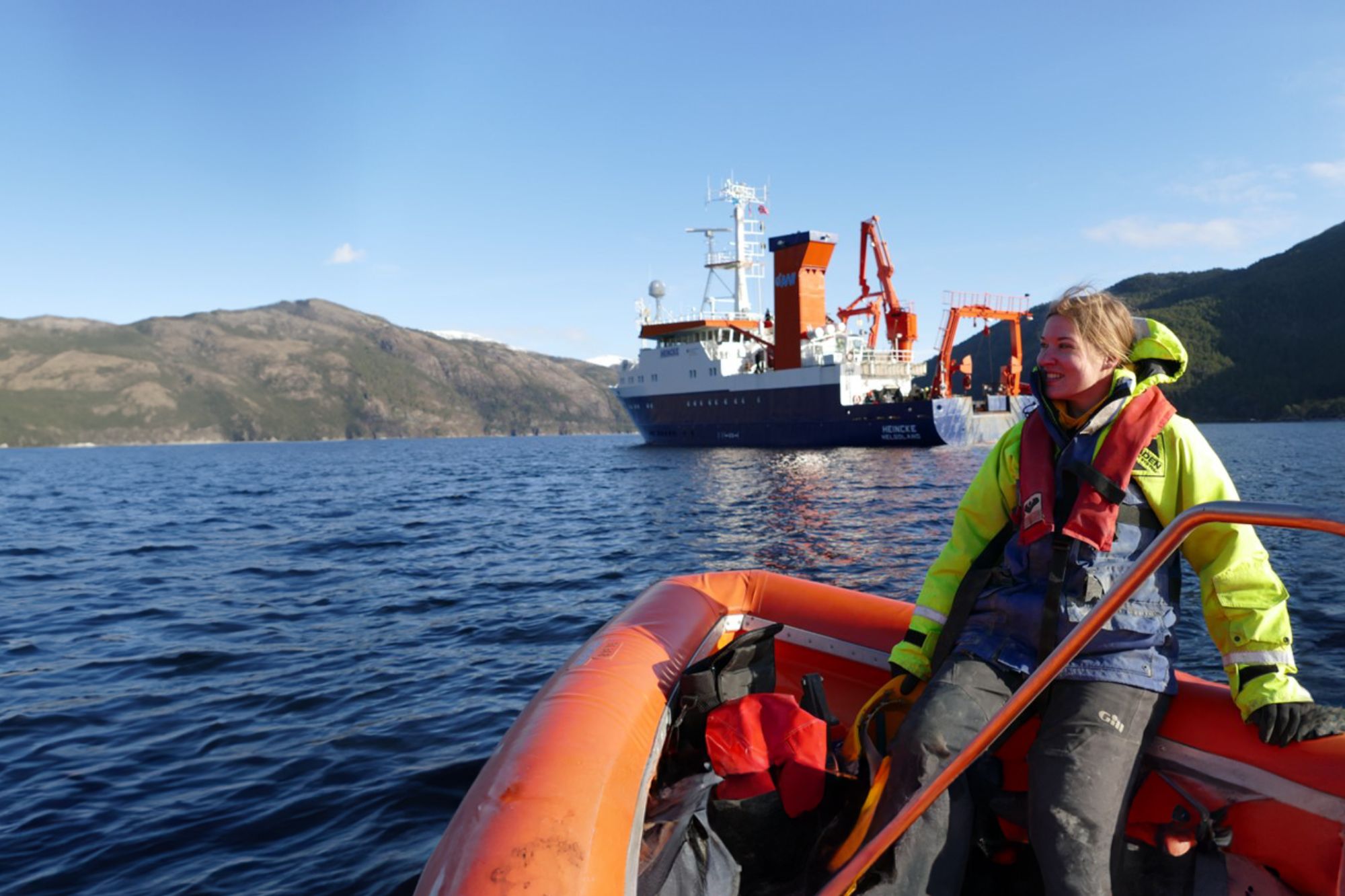 Above: Saskia during a mooring-retrieval operation, on a sampling campaign on FS Heincke in a Norwegian fjord in 2021 
