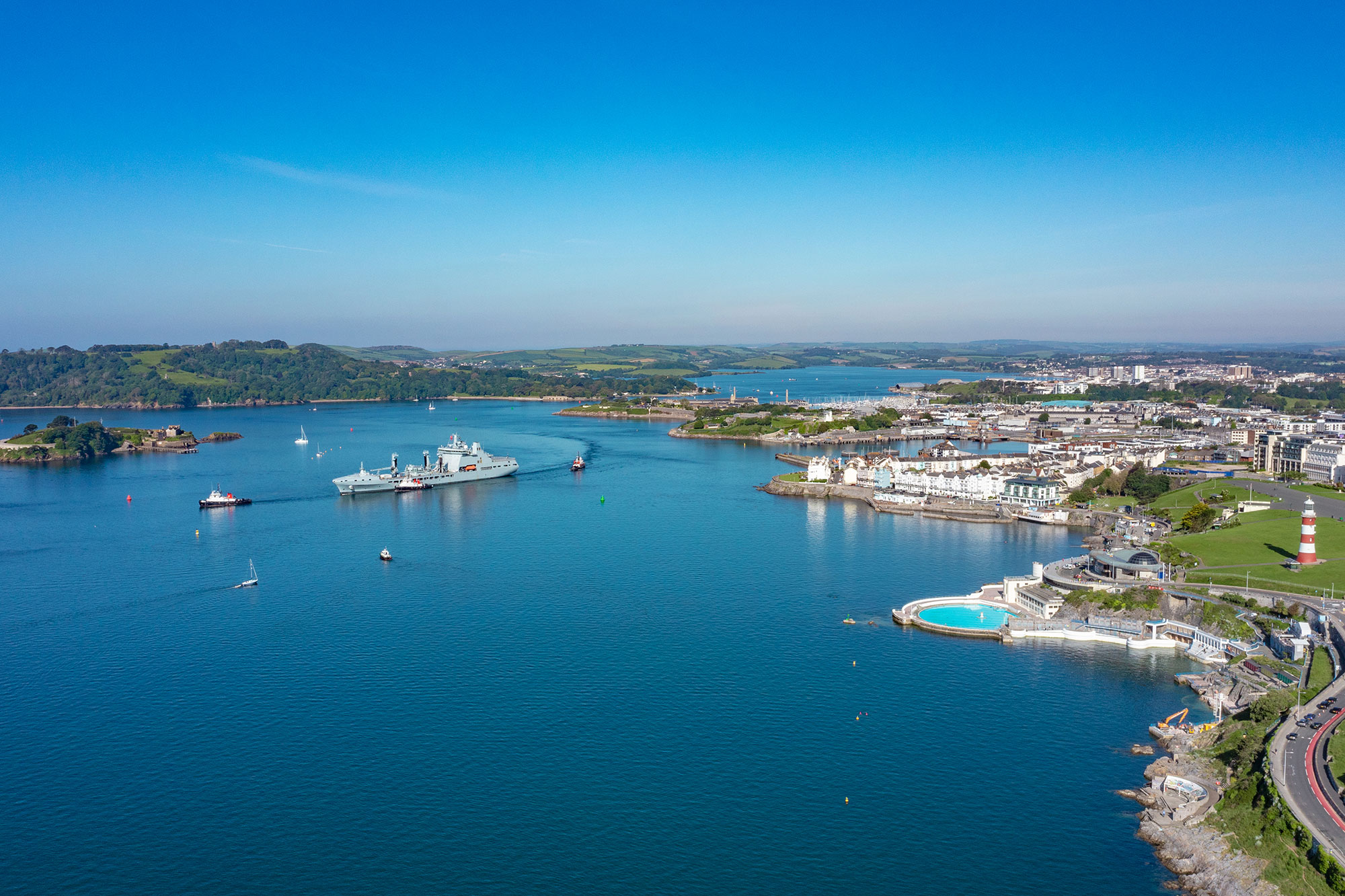 Aerial view of Plymouth Sound by Jay Stone